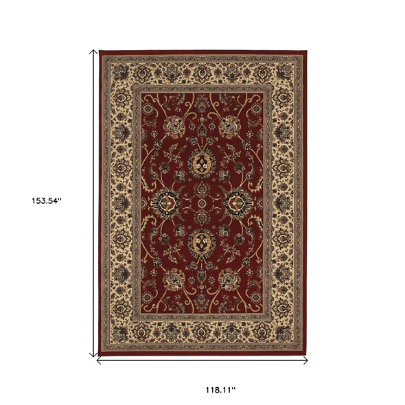 10' X 13' Red And Ivory Oriental Area Rug