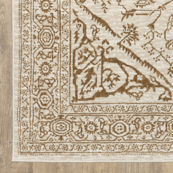 7' X 10' Ivory And Gold Oriental Area Rug