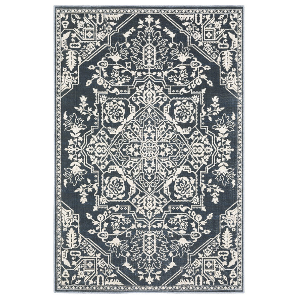 8' X 11' Blue And Ivory Oriental Area Rug
