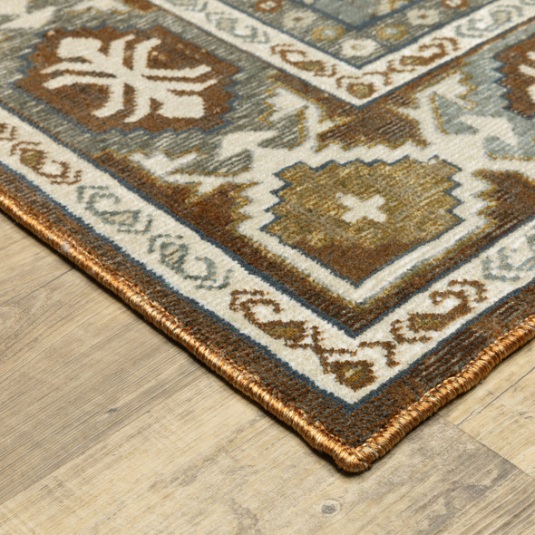 5' X 8' Blue And Gray Medallion Area Rug