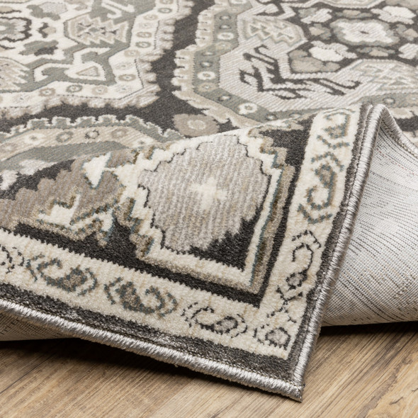 10' X 13' Blue Ivory And Charcoal Medallion Area Rug