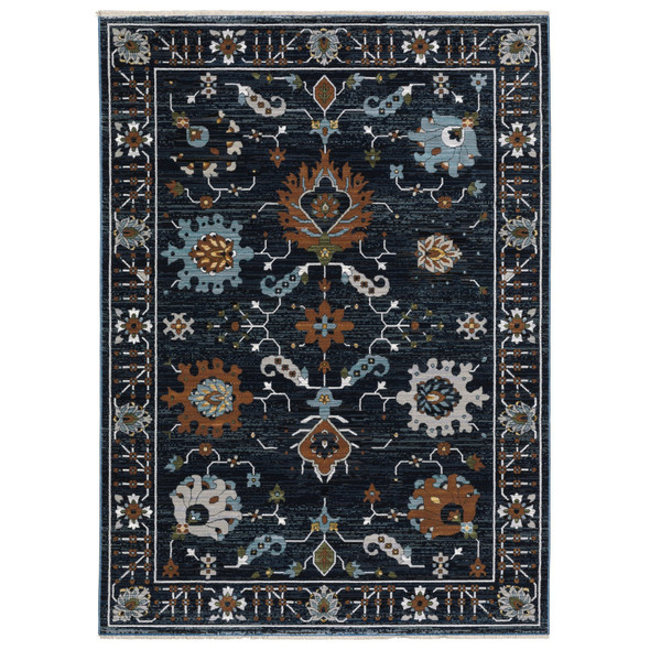 5' X 8' Rust And Black Oriental Area Rug With Fringe