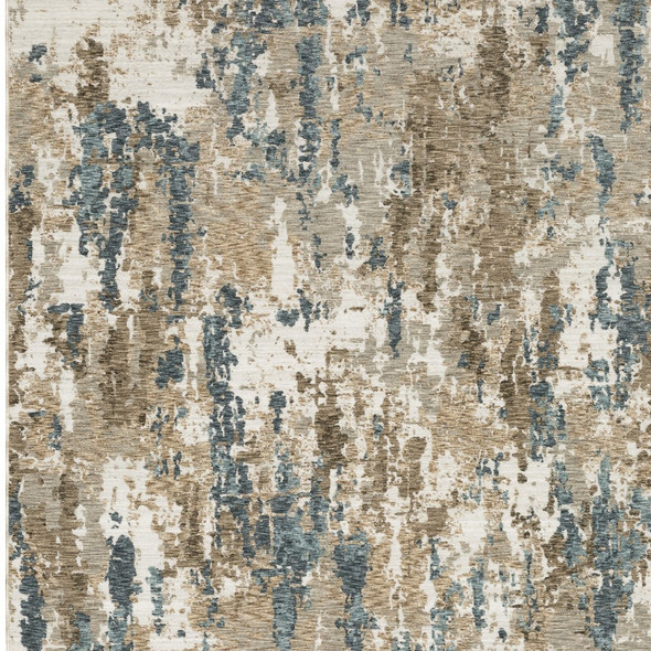 8' X 11' Beige Ivory And Teal Abstract Area Rug With Fringe
