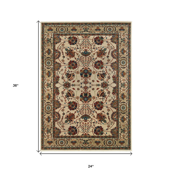 2' X 3' Ivory And Red Floral Area Rug