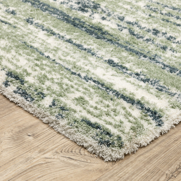 8' Blue And Green Striped Runner Rug