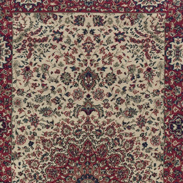 8' Ivory And Red Oriental Runner Rug