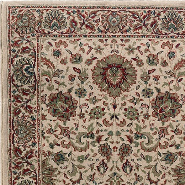 8' Ivory And Green Oriental Runner Rug