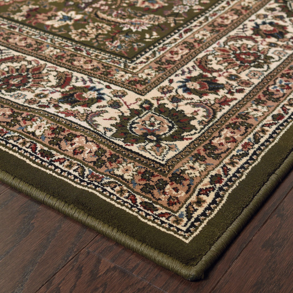 8' Green And Ivory Oriental Runner Rug