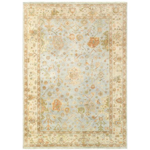 8' X 10' Blue And Sand Wool Oriental Hand Knotted Area Rug