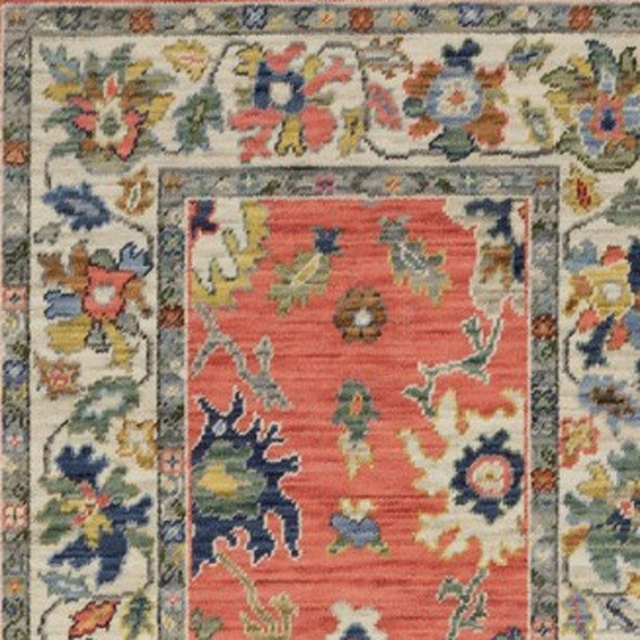 12' Salmon Blue And Yellow Oriental Runner Rug With Fringe
