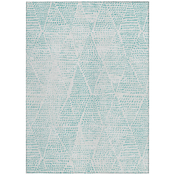 8' X 10' Aqua And Ivory Geometric Washable Indoor Outdoor Area Rug