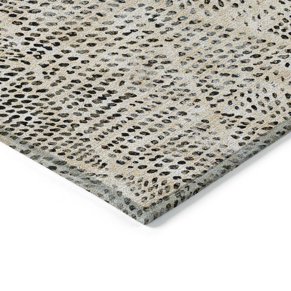 5' X 8' Beige Ivory And Black Geometric Washable Indoor Outdoor Area Rug