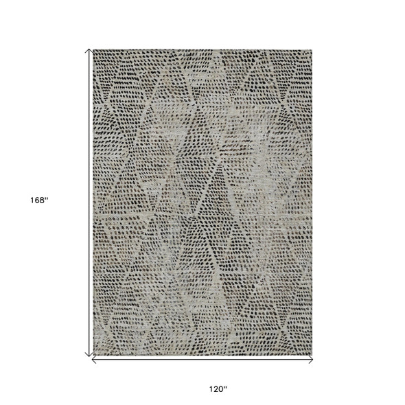 10' X 14' Gray Beige And Black Geometric Washable Indoor Outdoor Area Rug