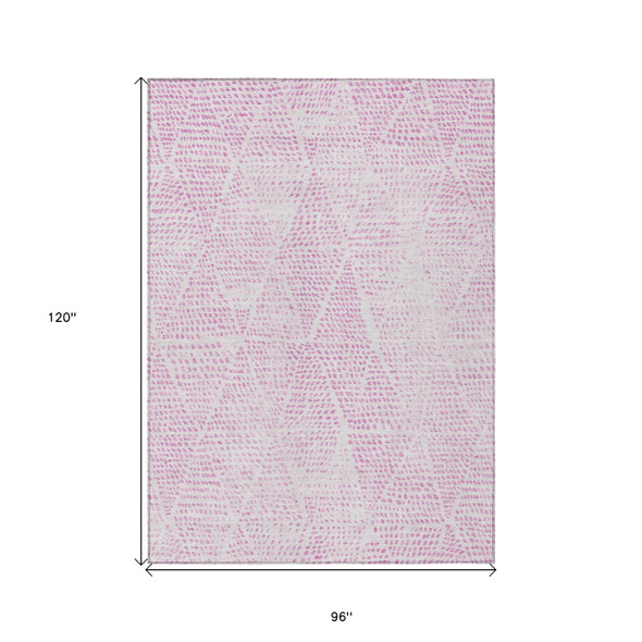 8' X 10' Pink And Ivory Geometric Washable Indoor Outdoor Area Rug