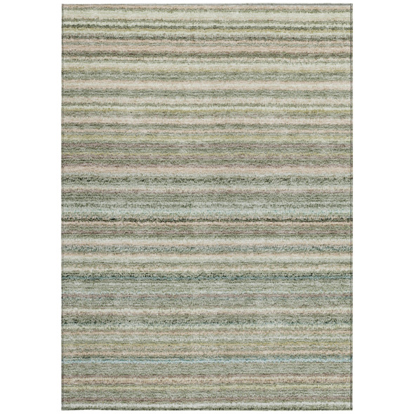 10' X 14' Sage Mint Green And Beige Striped Washable Indoor Outdoor Area Rug