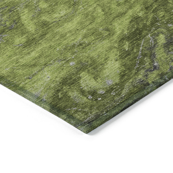 10' X 14' Olive Green And Lime Green Abstract Washable Indoor Outdoor Area Rug