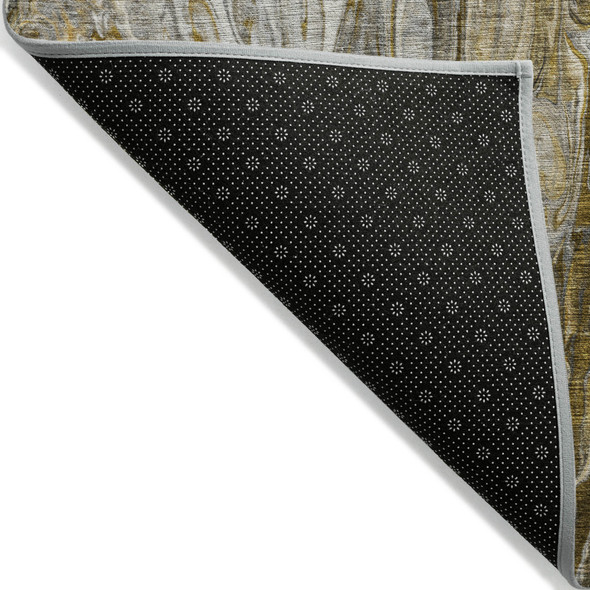 9' X 12' Brown Taupe And Gold Abstract Washable Indoor Outdoor Area Rug