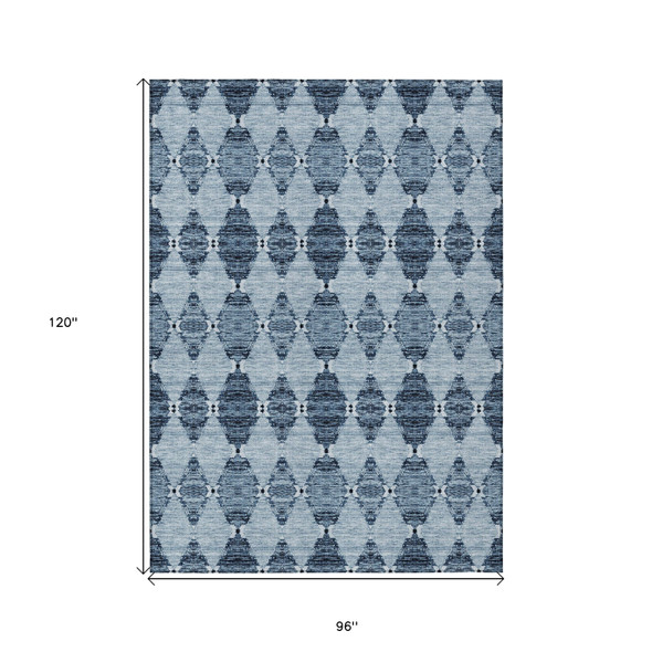 8' X 10' Navy Blue And Denim Blue Moroccan Washable Indoor Outdoor Area Rug