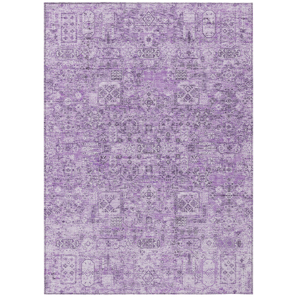 10' X 14' Lilac And Purple Floral Washable Indoor Outdoor Area Rug