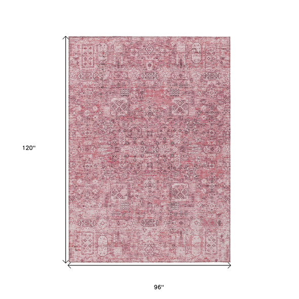8' X 10' Pink Blush And Charcoal Floral Washable Indoor Outdoor Area Rug