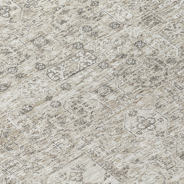 5' X 8' Taupe Beige And Gray Floral Washable Indoor Outdoor Area Rug