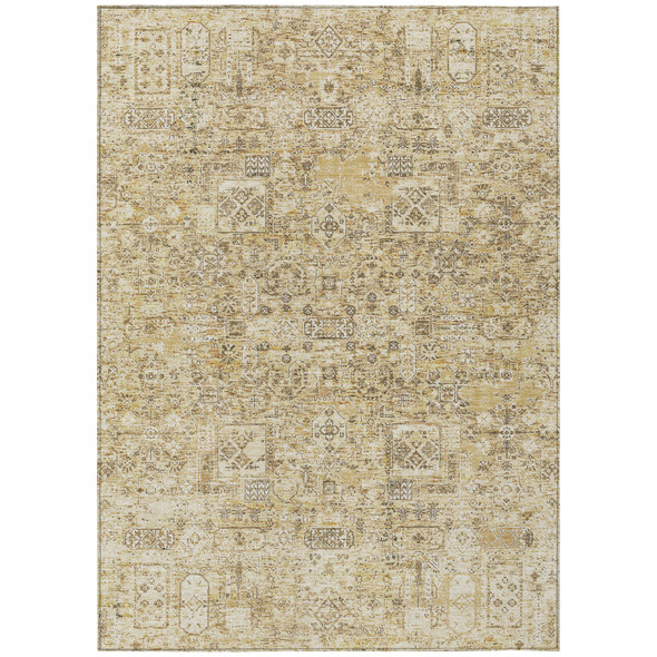 8' X 10' Wheat Beige And Gray Floral Washable Indoor Outdoor Area Rug
