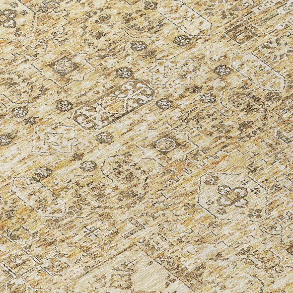 9' X 12' Wheat Beige And Gray Floral Washable Indoor Outdoor Area Rug