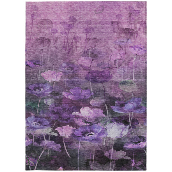 8' X 10' Purple Eggplant And Lavender Floral Washable Indoor Outdoor Area Rug