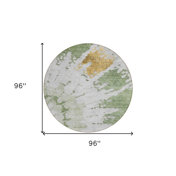 8' Artichoke Green And Olive Green Round Abstract Washable Indoor Outdoor Area Rug