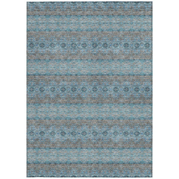 3' X 5' Teal Blue Aqua And Gray Floral Medallion Washable Indoor Outdoor Area Rug