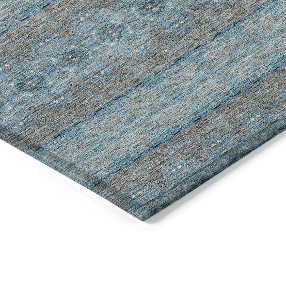 10' X 14' Teal Blue Aqua And Gray Floral Medallion Washable Indoor Outdoor Area Rug
