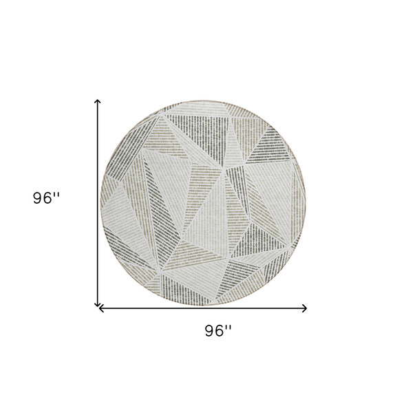 8' Taupe Brown And Beige Round Geometric Washable Indoor Outdoor Area Rug