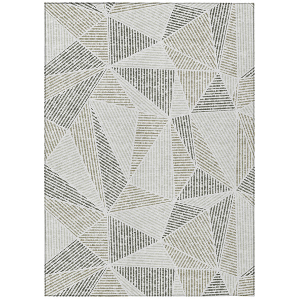 8' X 10' Taupe Brown And Beige Geometric Washable Indoor Outdoor Area Rug