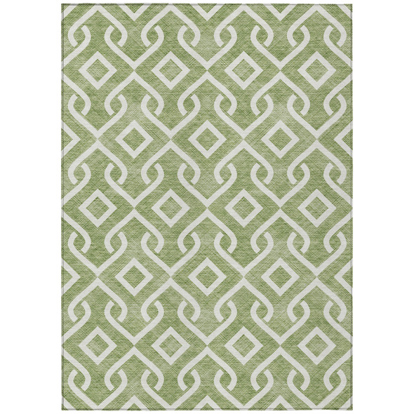 5' X 8' Green And Ivory Geometric Washable Indoor Outdoor Area Rug