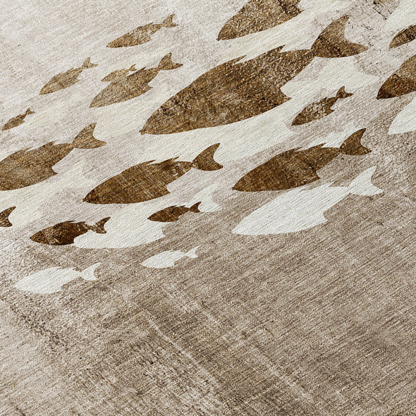 9' X 12' Taupe Brown And Khaki Nautical Washable Indoor Outdoor Area Rug