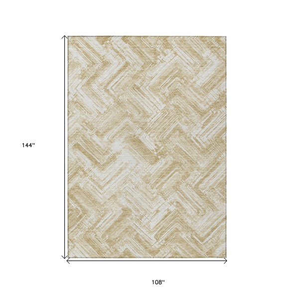 9' X 12' Beige Tan And Ivory Geometric Washable Indoor Outdoor Area Rug