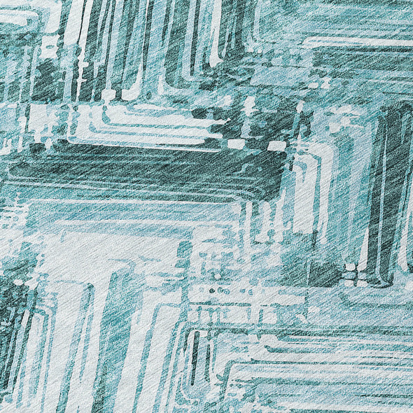 10' X 14' Teal Blue Aqua And Ivory Geometric Washable Indoor Outdoor Area Rug