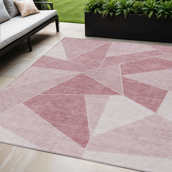 5' X 8' Blush Pink And Ivory Geometric Washable Indoor Outdoor Area Rug