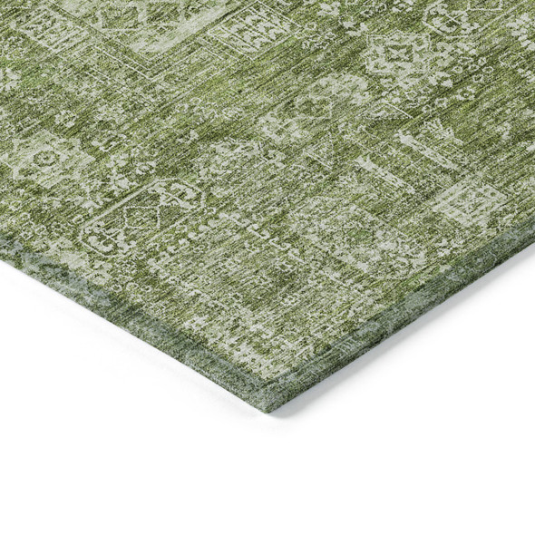 3' X 5' Artichoke Green And Ivory Oriental Washable Indoor Outdoor Area Rug