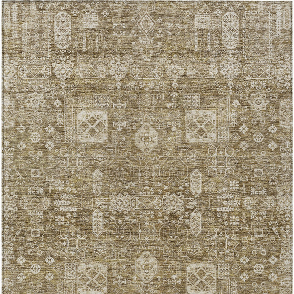9' X 12' Brown Beige And Ivory Oriental Washable Indoor Outdoor Area Rug