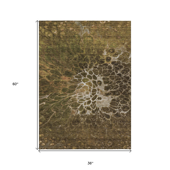 3' X 5' Chocolate And Gray Abstract Washable Indoor Outdoor Area Rug
