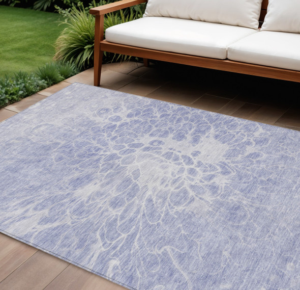 9' X 12' Lavender Ivory And Lilac Abstract Washable Indoor Outdoor Area Rug