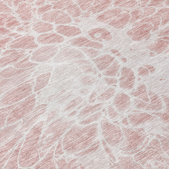 9' X 12' Pink Blush And Ivory Abstract Washable Indoor Outdoor Area Rug