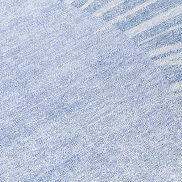 8' Denim Blue And Sky Blue Round Abstract Washable Indoor Outdoor Area Rug