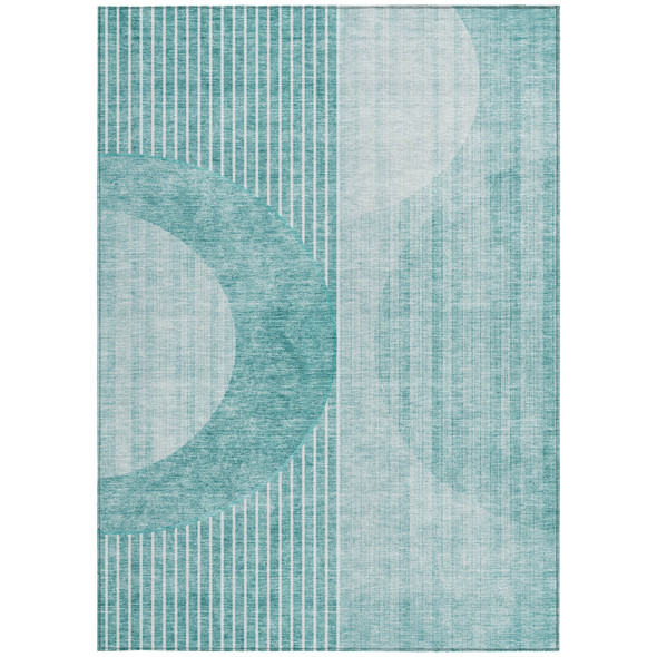 10' X 14' Teal Blue And Aqua Geometric Washable Indoor Outdoor Area Rug