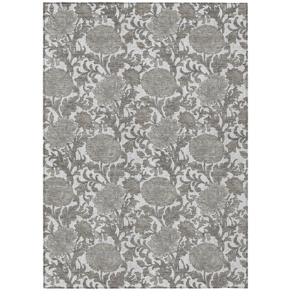 8' X 10' Ivory And Gray Floral Washable Indoor Outdoor Area Rug