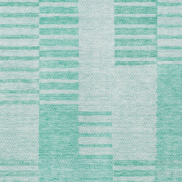 8' X 10' Teal Blue Aqua And Ivory Striped Washable Indoor Outdoor Area Rug