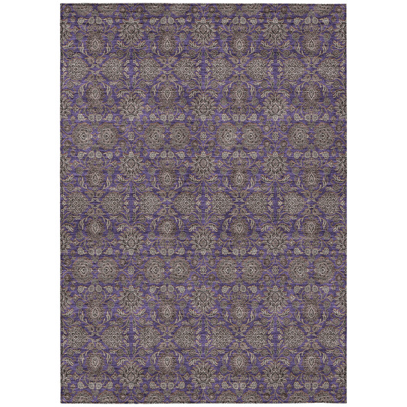 5' X 8' Purple Beige And Taupe Floral Washable Indoor Outdoor Area Rug