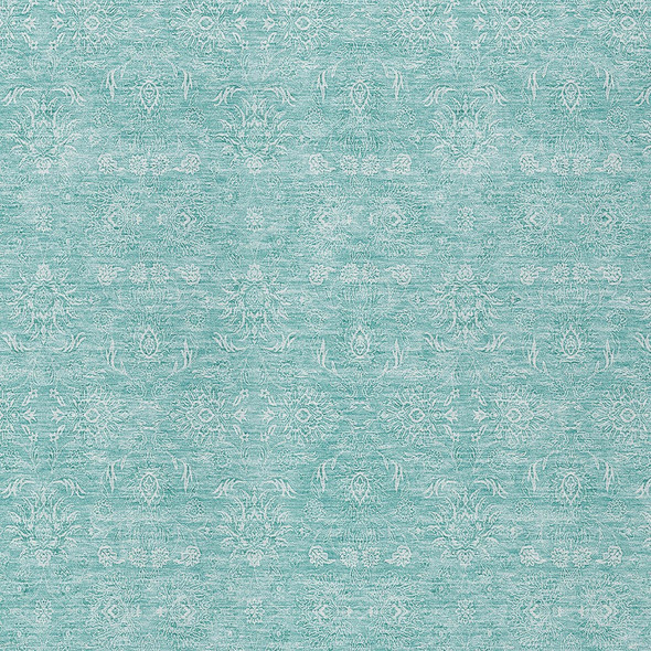8' X 10' Aqua And Ivory Floral Washable Indoor Outdoor Area Rug