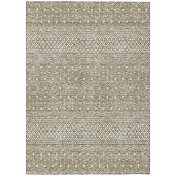 5' X 8' Taupe Green And Ivory Tribal Washable Indoor Outdoor Area Rug
